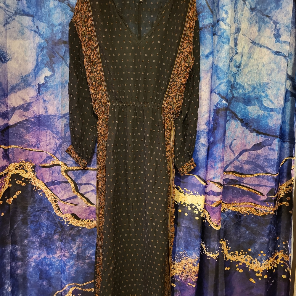 Lucky Brand Black and Brown Long Sleeve Dress